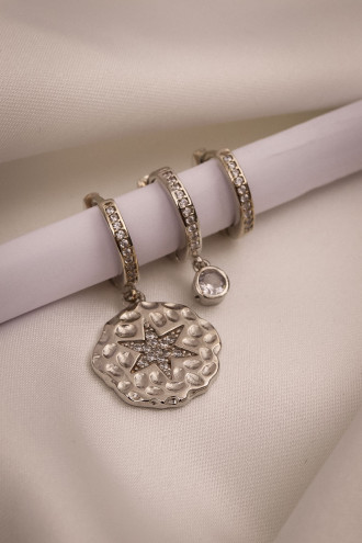 Zircon Taşlı Yıldız 3'Lü Gümüş Renk Küpe Zircon Taşlı Yıldız 3'Lü Gümüş Renk Küpe