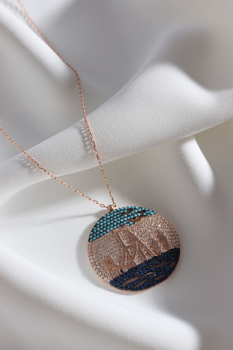 925 Ayar Zircon Taşlı Istanbul Tema Rose Renk Kolye 5,79 Gr