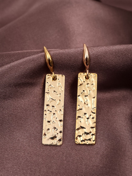 Ince Dikdörtgen Plaka Gold Renk Küpe