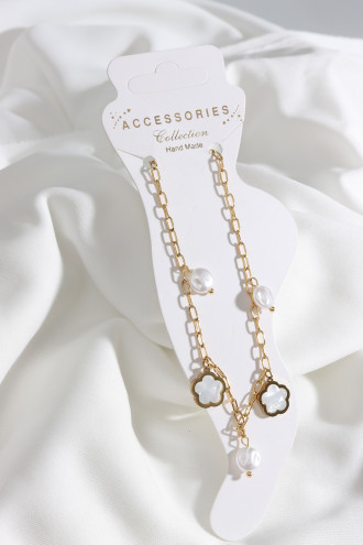 Çelik Mineli Yonca Figür Gold Renk Halhal