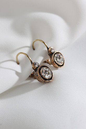 Kadın Beyaz Yuvarlak Taşlı Otantik Küpe