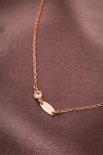 Taş Detaylı 925 Ayar Gümüş Rose Renk Zincir Kolye 2,23Gr