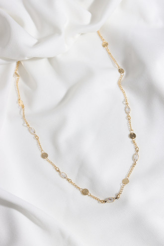 Badem Taşlı Pul Detay Gold Renk Zincir Kolye