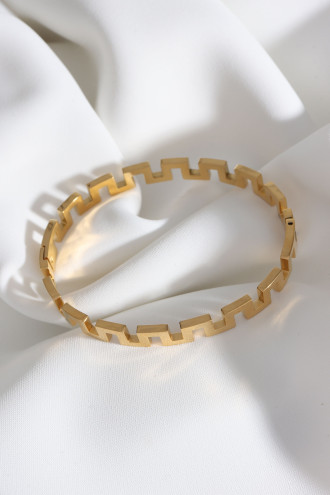 Grek Desen Gold Renk Çelik Kelepçe Bileklik