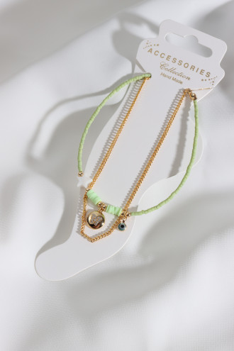 2'Li Gold Renk Kelebek Uçlu Yeşil Boncuklu Halhal