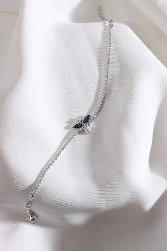 Lacivert Taşlı Yusufçuk Figürlü Zircon Taş Gold Renk Suyolu Bileklik