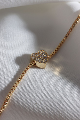 Beyaz Zircon Taşlı Gold Renk Kalp Bileklik