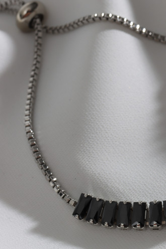 Siyah Baget Taşlı Gümüş Renk Asansörlü Su Yolu Bileklik