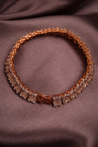 Zircon Taşlı Baget Rose Renk 925 Ayar Gümüş Bileklik 19,74Gr