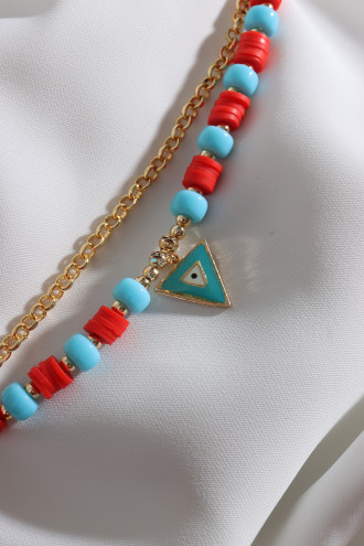 2'Li Kırmızı Fimo Boncuklu Üçgen Sallantılı Bileklik