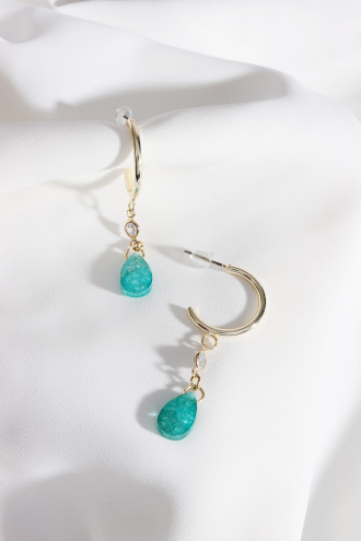 Cam Göbeği Rengi Doğal Taşlı Halka Küpe