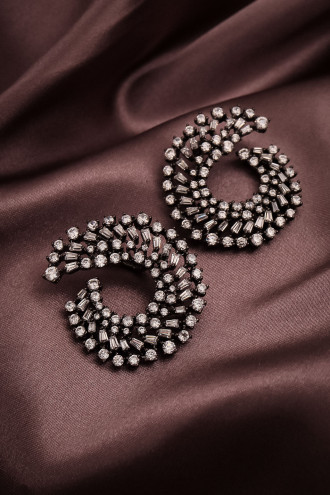 Zircon Taşlı 925 Ayar Gümüş Antrasit Abiye Küpe 23Gr