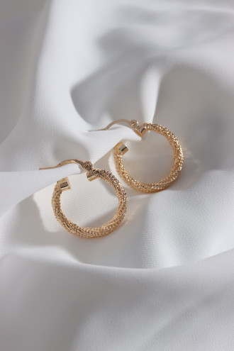 Dokulu Gold Renk Vintage Halka Küpe