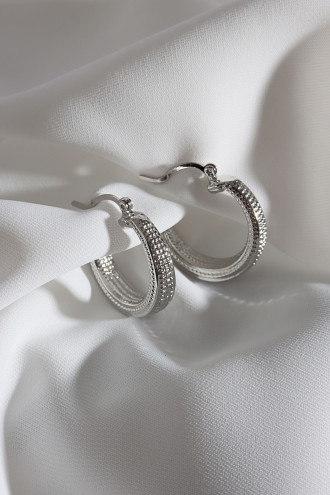 Dokulu Gümüş Renk Vintage Halka Küpe