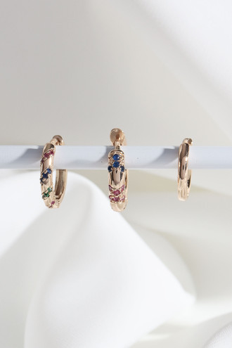 Vip Collectıon 3'Lü Renkli Taşlı Gold Renk Halka Küpe