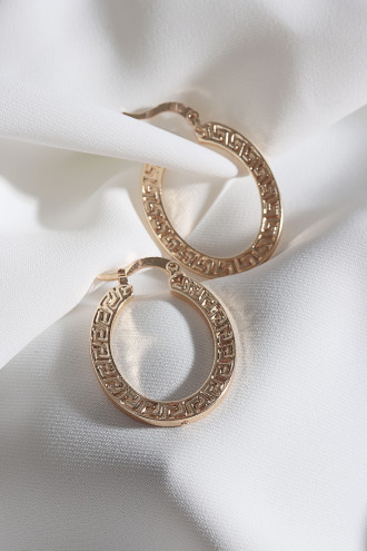 Desenli Oval Gold Renk Vintage Halka Küpe