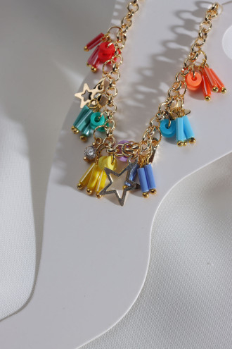 Renkli Boncuk Sallantılı Gold Renk Halhal