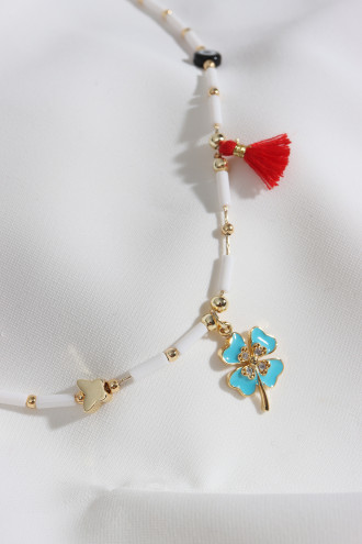 Yonca Uçlu Mor Yıldızlı Beyaz Kolye