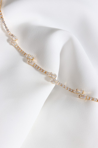 Baget Taşlı Vip Su Yolu Gold Renk Abiye Kolye