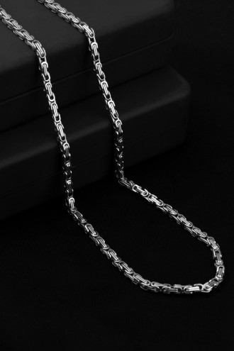 Gümüş Renk Erkek Kral Zincir Kolye Çelik Gümüş Renk Erkek Kral Zincir Kolye Çelik