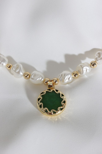 Gold Yeşil Taşlı Inci Kolye