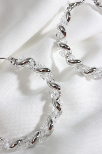 Kristal Detaylı Gümüş Renk Halka Küpe