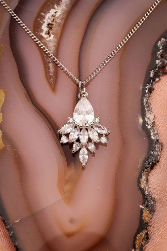 Gümüş Renk Zircon Taşlı Abiye Kolye