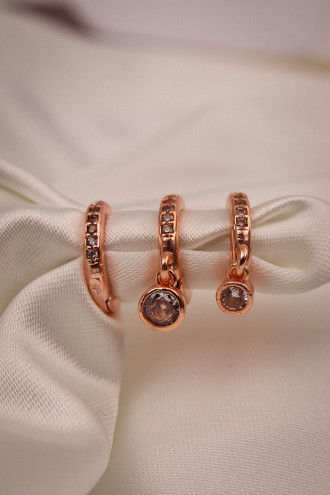 Tek Taşlı 3'Lü Set Rose Küpe Tek Taşlı 3'Lü Set Rose Küpe