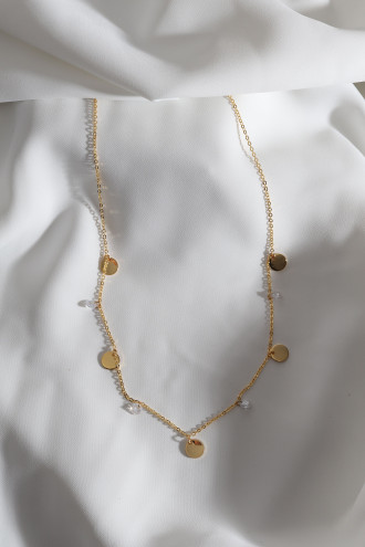 Pul Ve Taş Detaylı Gold Renk Zincir Kolye