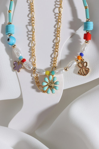 2'Li Yeşil Boncuklu Gold Renk Zincirli Charm Halhal