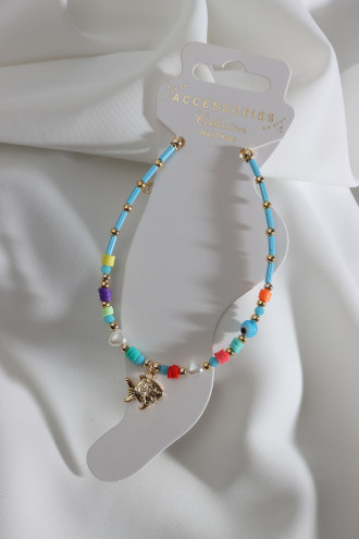 Mavi Boncuklu Balık Uç Boncuk Halhal