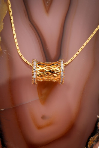 Yılan Zincirli Silindir Gold Renk Kolye