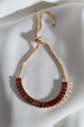 Kırmızı Baget Taşlı Gold Renk Asansörlü Su Yolu Bileklik