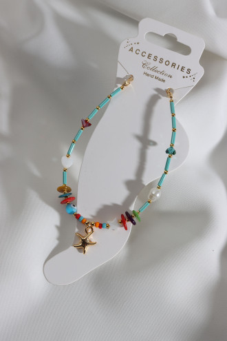 Mavi Boncuklu Gold Renk Deniz Yıldızı Detay Halhal