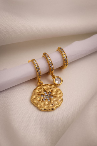 Zircon Taşlı Yıldız 3'Lü Gold Renk Küpe Zircon Taşlı Yıldız 3'Lü Gold Renk Küpe