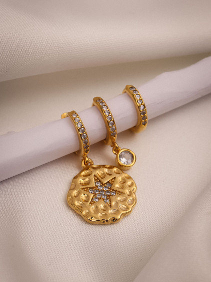 Zircon Taşlı Yıldız 3'Lü Gold Renk Küpe Zircon Taşlı Yıldız 3'Lü Gold Renk Küpe