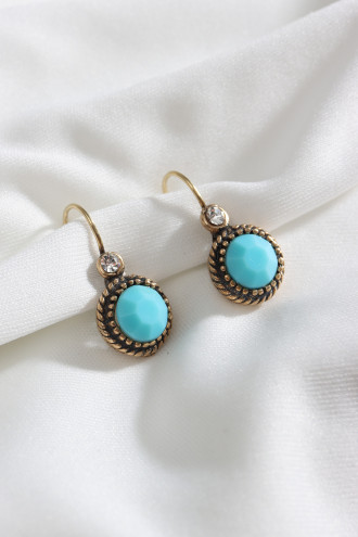 Mavi Taşlı Yuvarlak Otantik Küpe