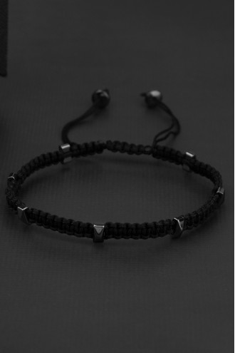 Siyah Ipli Makrome Örgülü Asansörlü Erkek Bileklik