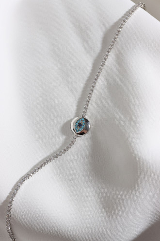 Göz Figürlü Zircon Taşlı Gümüş Renk Suyolu Bileklik