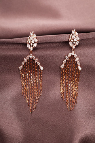 Zircon Taşlı Zincir Sallantılı Rose Abiye Küpe Zircon Taşlı Zincir Sallantılı Rose Abiye Küpe