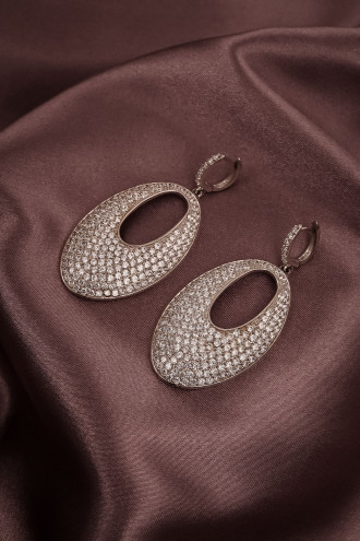 Zircon Taşlı 925 Ayar Gümüş Oval Abiye Küpe 19,66Gr