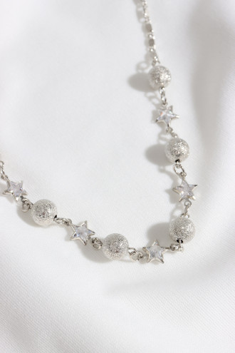 Yıldız Taşlı Top Detay Gümüş Renk Kolye