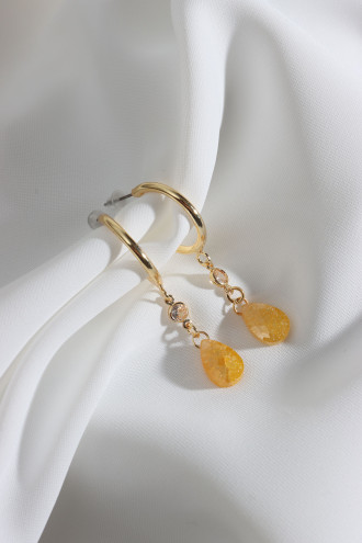 Sarı Rengi Doğal Taşlı Halka Küpe