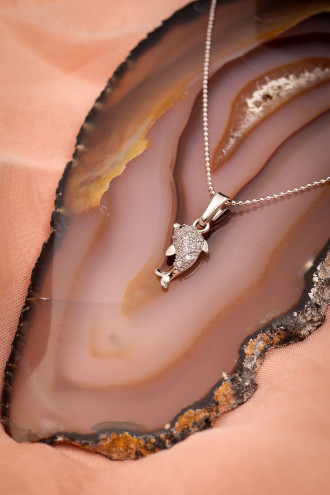 Zircon Taşlı Gümüş Renk Yunus Kolye