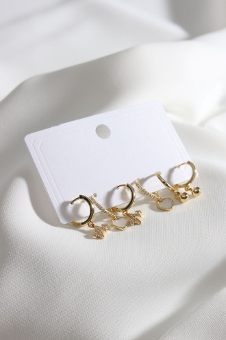 6'Lı Vip Zircon Taşlı Gold Renk Sedefli Küpe