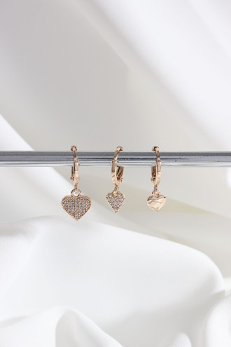 Vip Collectıon 3'Lü Kalp Gold Renk Halka Küpe