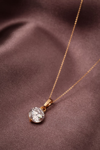 Yuvarlak Tektaş Gold Renk Kolye