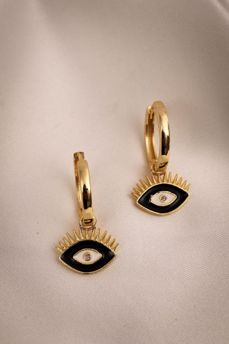 Siyah Mineli Göz Halka Küpe