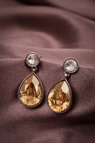 Bal Rengi Zircon Taşlı Gümüş Renk Küpe Bal Rengi Zircon Taşlı Gümüş Renk Küpe