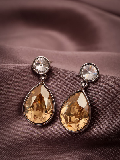 Bal Rengi Zircon Taşlı Gümüş Renk Küpe Bal Rengi Zircon Taşlı Gümüş Renk Küpe